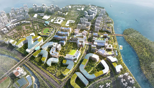 Smart infrastructure in Punggol Digital District with robots and digital systems